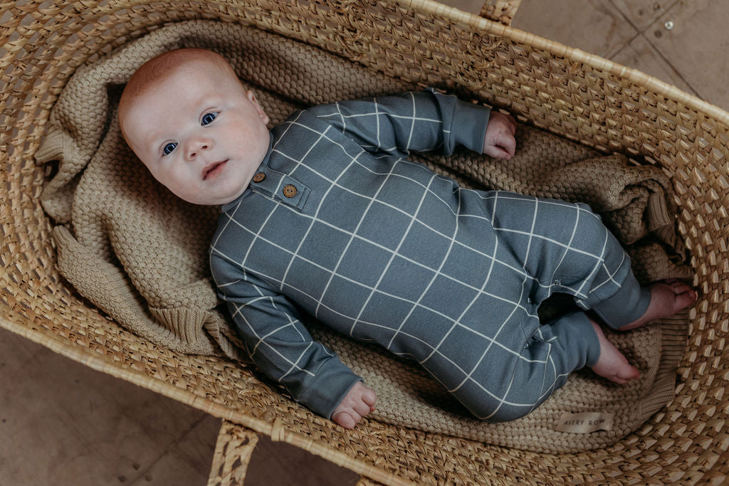 Grid Print Baby Romper