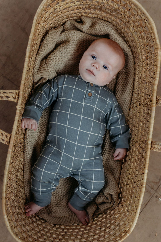 Grid Print Baby Romper